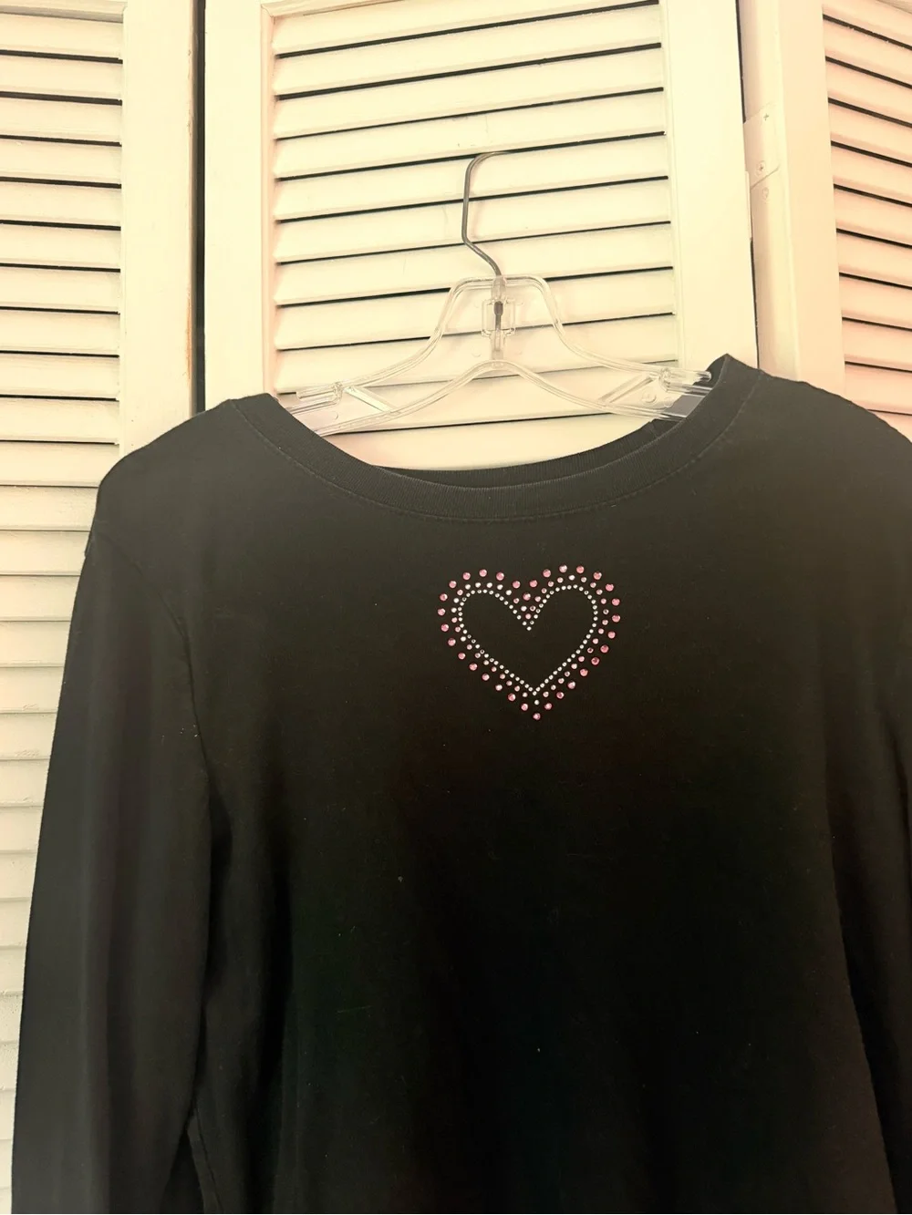 Black Long Sleeve Top with Heart Stud Detail